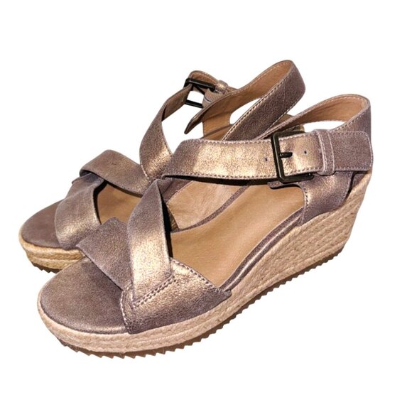 Eileen Fisher Beckon Espadrille Wedge Sandal Platinum Metallic Bronze Wedge 6.5 - Picture 2 of 11